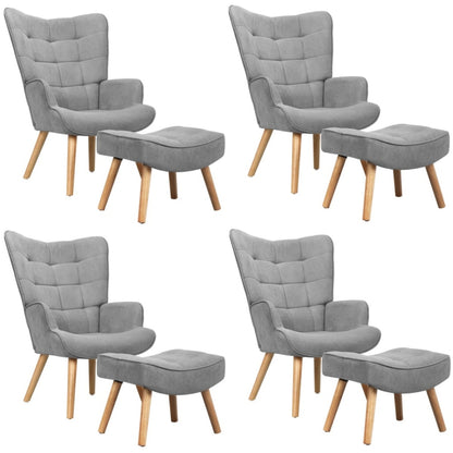 4x Armchair Lounge Chair Ottoman Fabric Sofa Grey