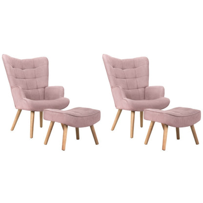 2x Armchair Lounge Chair Ottoman Fabric Sofa Pink