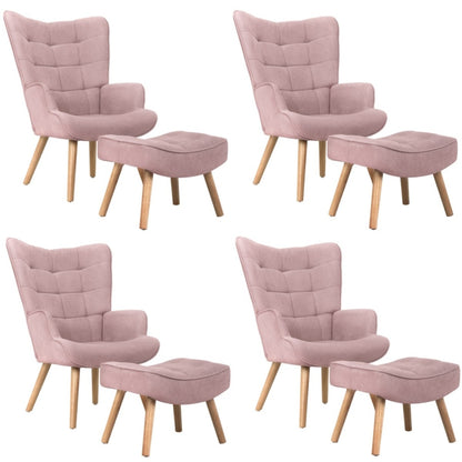 4x Armchair Lounge Chair Ottoman Fabric Sofa Pink