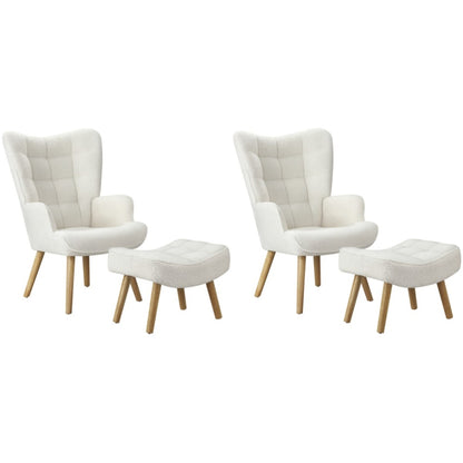 2x Armchair Lounge Chair Ottoman Sherpa Sofa White