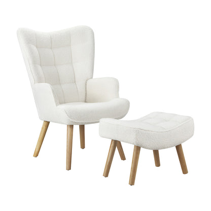 4x Armchair Lounge Chair Ottoman Sherpa Sofa White