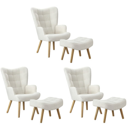 4x Armchair Lounge Chair Ottoman Sherpa Sofa White