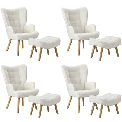 4x Armchair Lounge Chair Ottoman Sherpa Sofa White