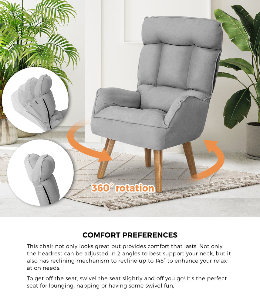 Armchair wit Stool, Home Lounge with 360 Swivel Seat and 145 Recline Grey