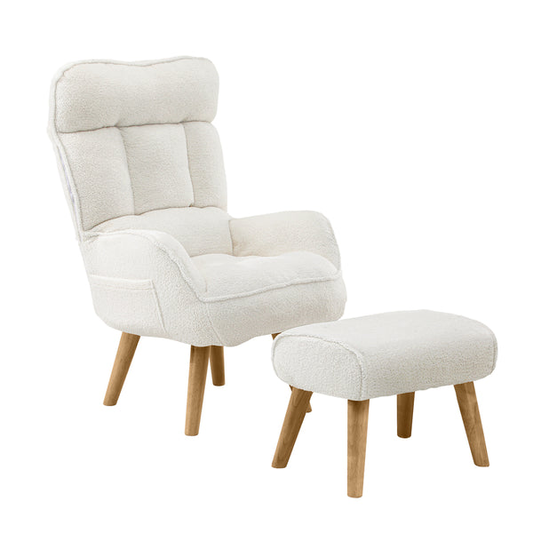 Armchair with Ottoman Swivel Sherpa White
