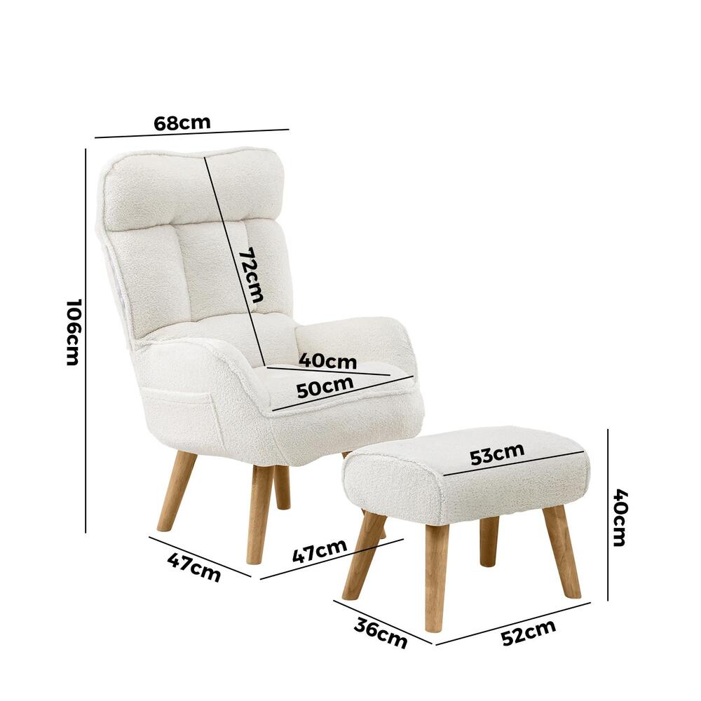 Armchair with Ottoman Swivel Sherpa White