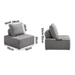 Modular Sofa Lounge Chair Armless Adjustable Back Linen Grey