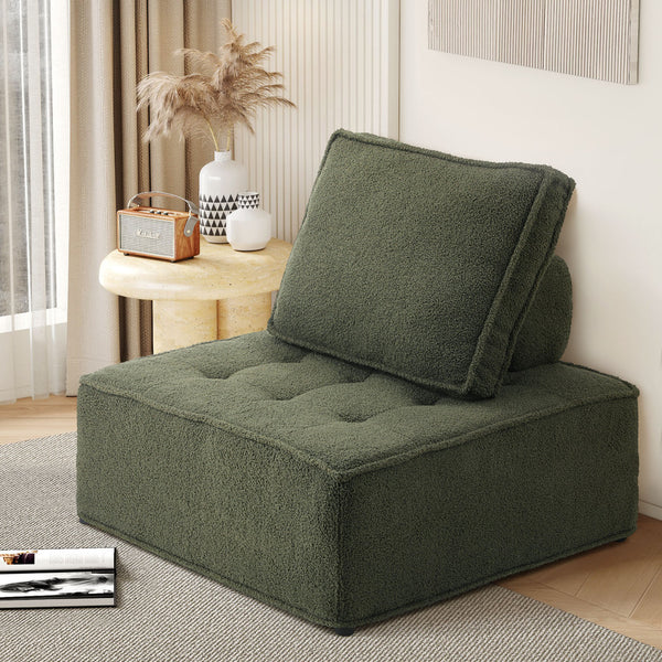  1PC Modular Sofa Lounge Chair Armless Sherpa Green