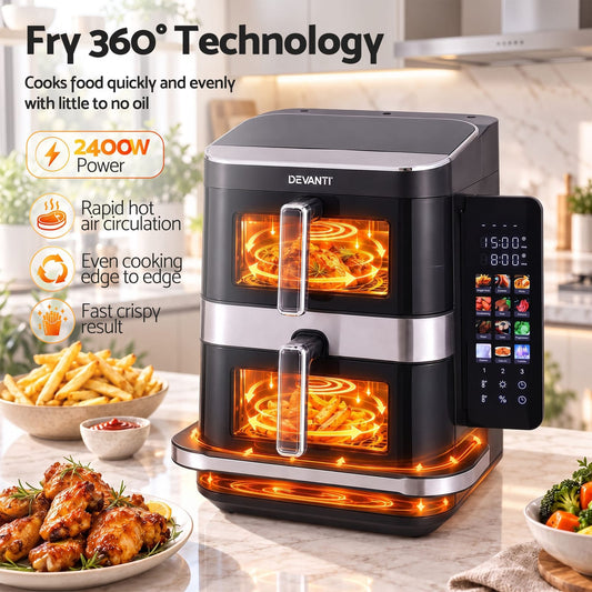 Dual Basket Air Fryer Pizza Maker 33.3x43x37.2cm