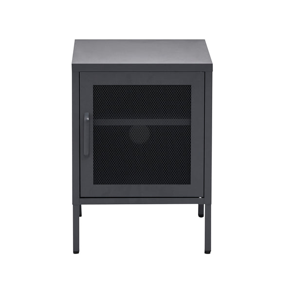  Sleek Bedside Table with Mesh Door - Black