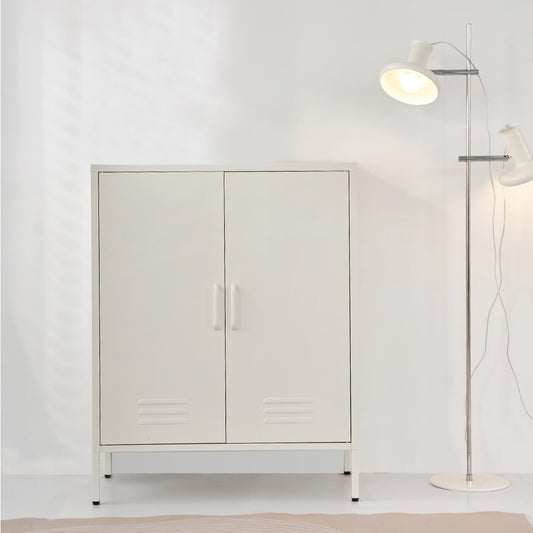 Metal Locker Storage Shelf Organizer Cabinet Buffet Sideboard Yellow/White