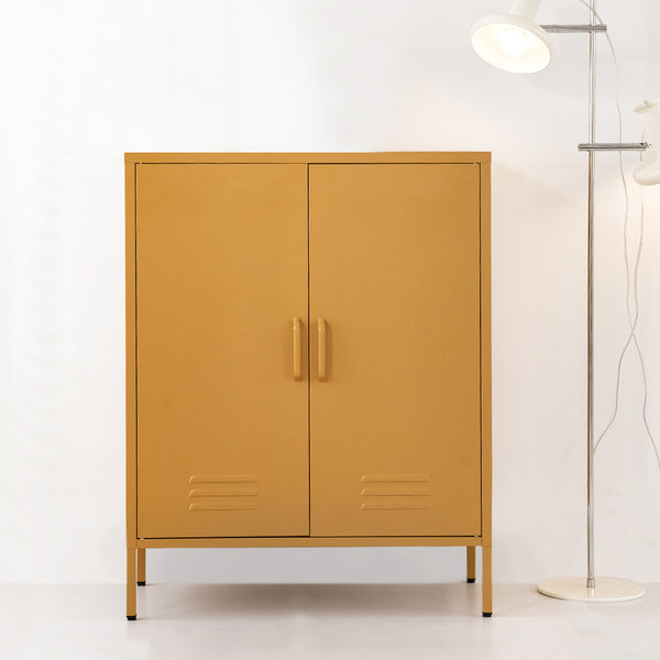  Metal Locker Storage Shelf Organizer Cabinet Buffet Sideboard Yellow/White