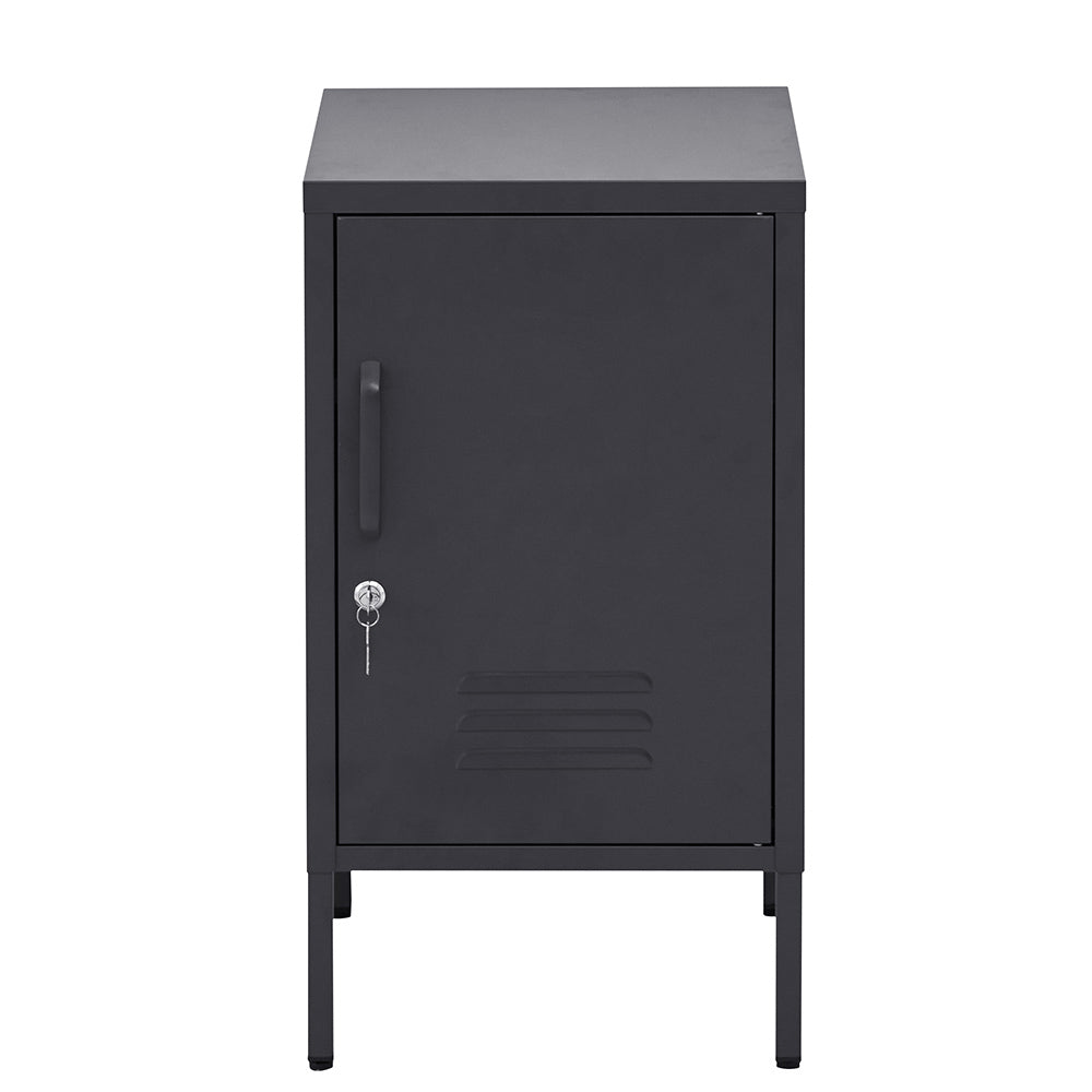 Sleek Black Metal Bedside Table Cabinet