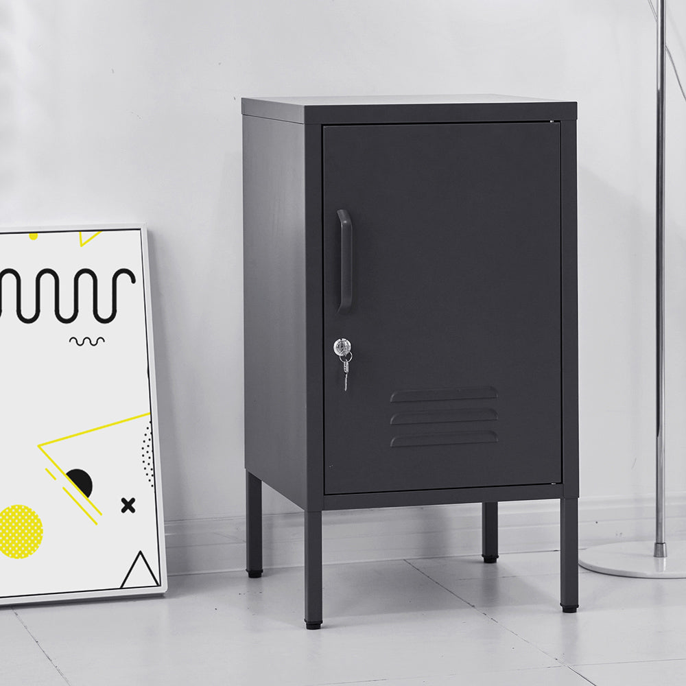 Sleek Black Metal Bedside Table Cabinet