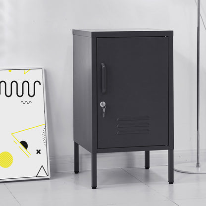Sleek Black Metal Bedside Table Cabinet