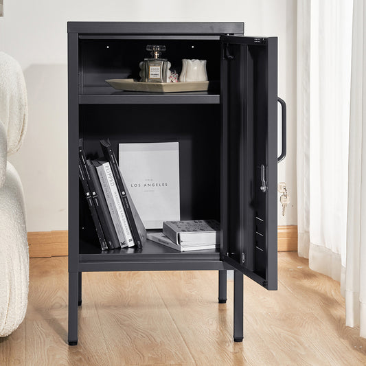 Sleek Black Metal Bedside Table Cabinet