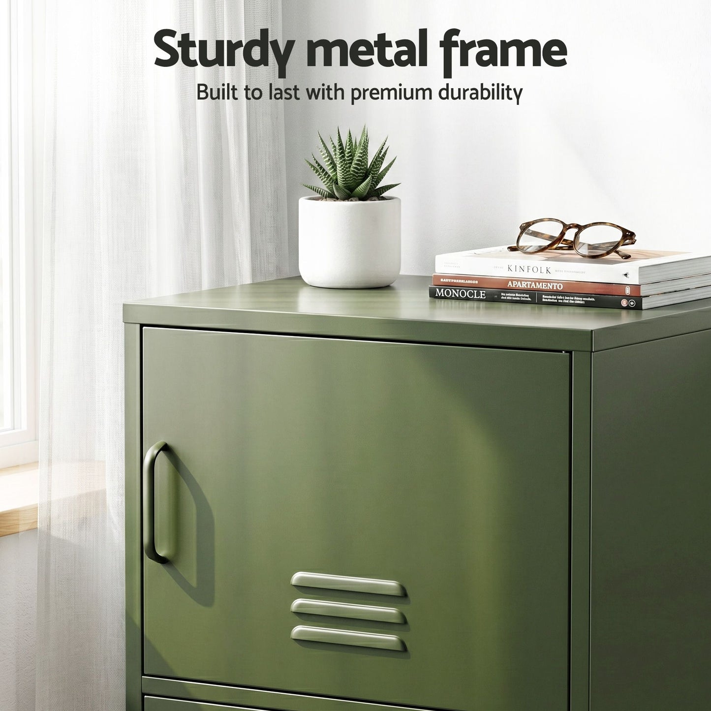 Green Metal Buffet Sideboard Cabinet Set of 2 | HomeAndLivin