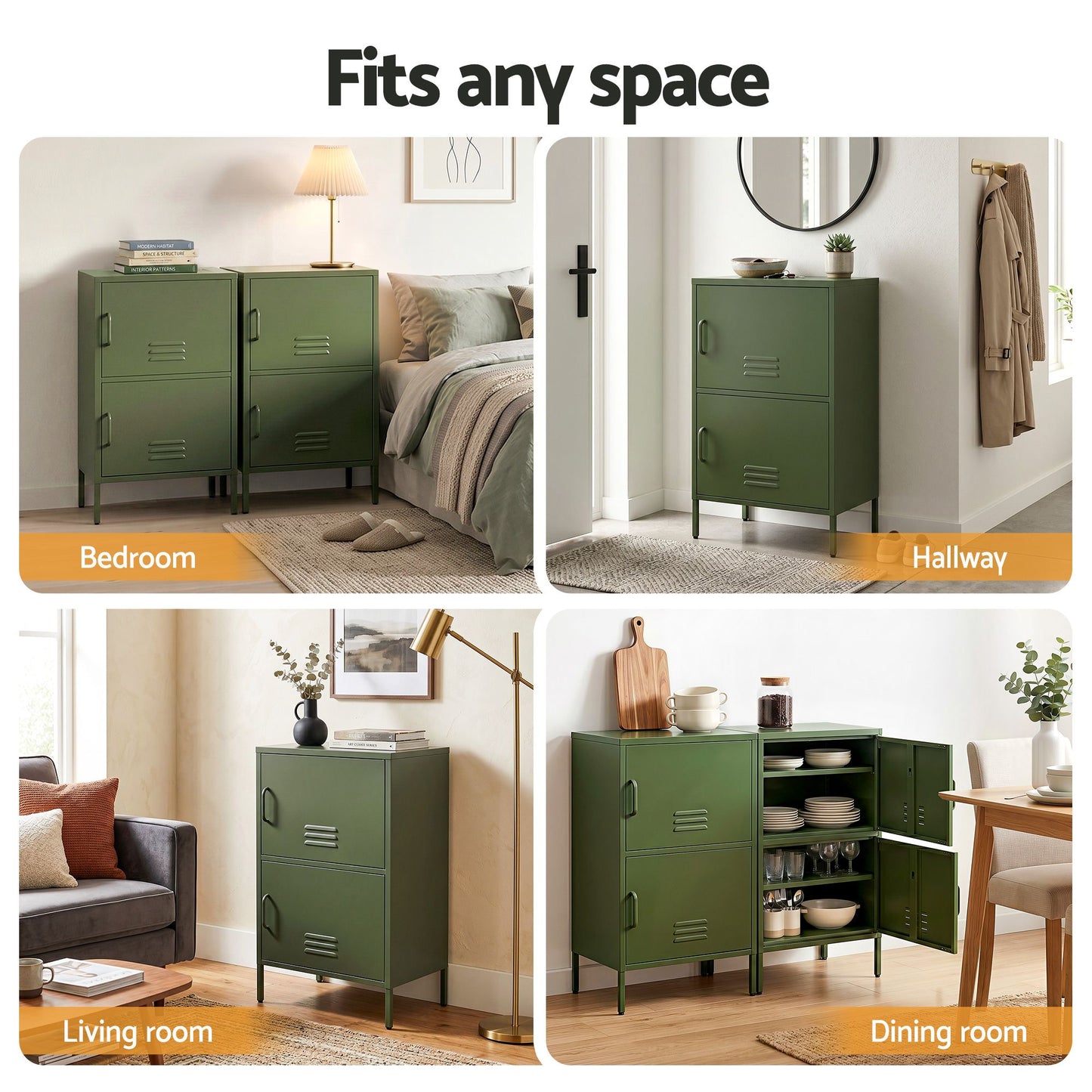 Green Metal Buffet Sideboard Cabinet Set of 2 | HomeAndLivin