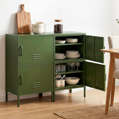 Green Metal Buffet Sideboard Cabinet Set of 2 | HomeAndLivin