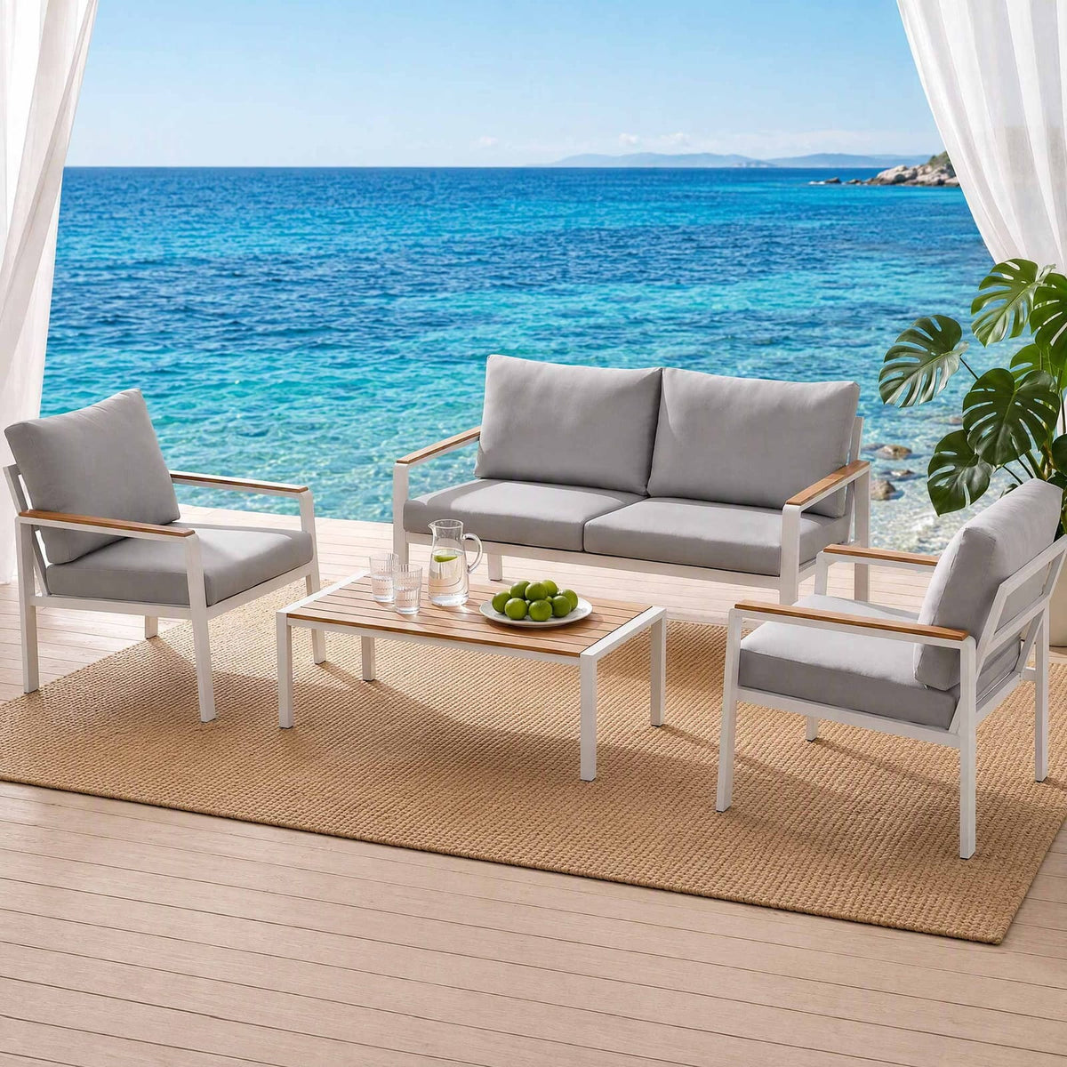 Outdoor Sofa Set White Aluminum 140x72x68cm
