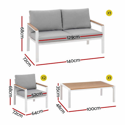 Outdoor Sofa Set White Aluminum 140x72x68cm