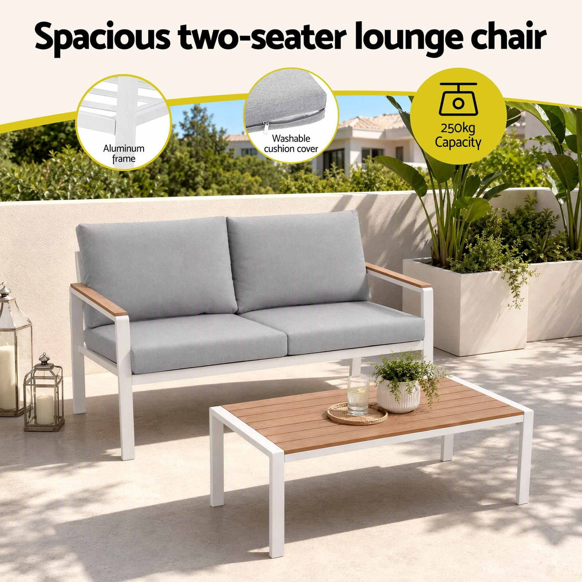 Outdoor Sofa Set White Aluminum 140x72x68cm