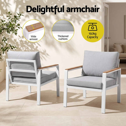 Outdoor Sofa Set White Aluminum 140x72x68cm