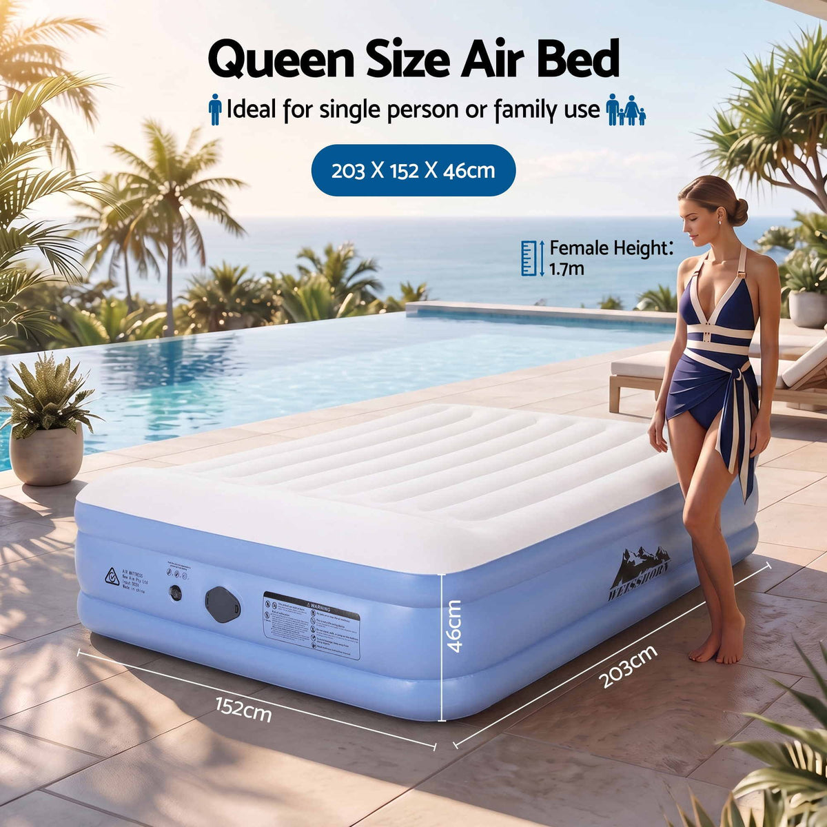 Weisshorn Queen Air Mattress with Rechargeable Cordless Pump 41cm