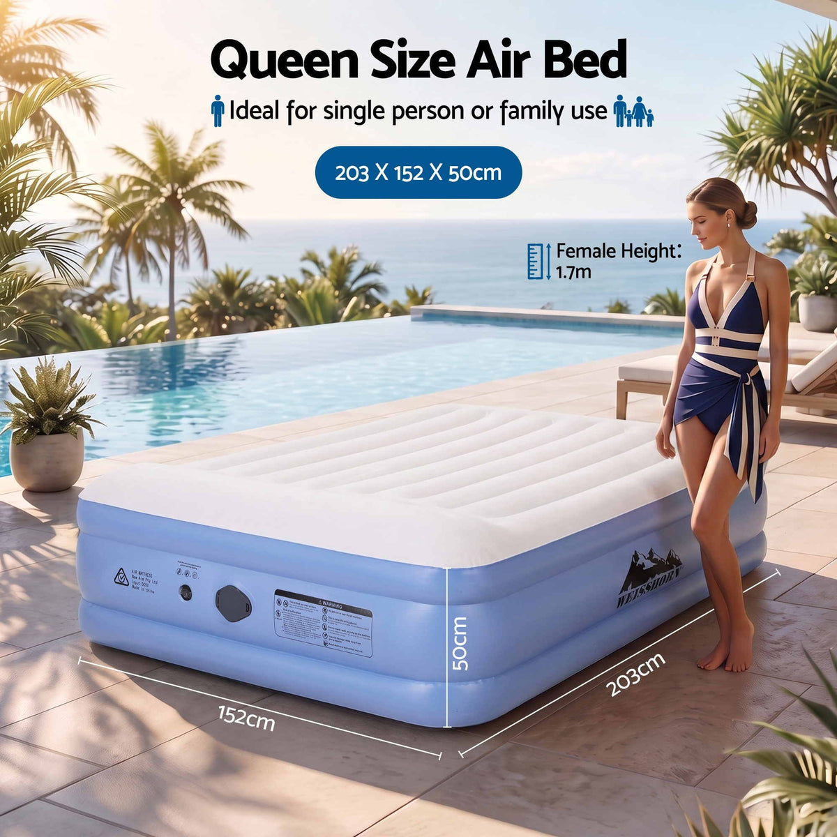 Weisshorn Queen Air Mattress with Rechargeable Cordless Pump 41cm