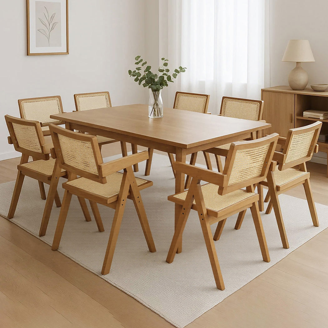 Elegant 8x Dining Chair Solid Wood Rattan  Easy Assembly Classic