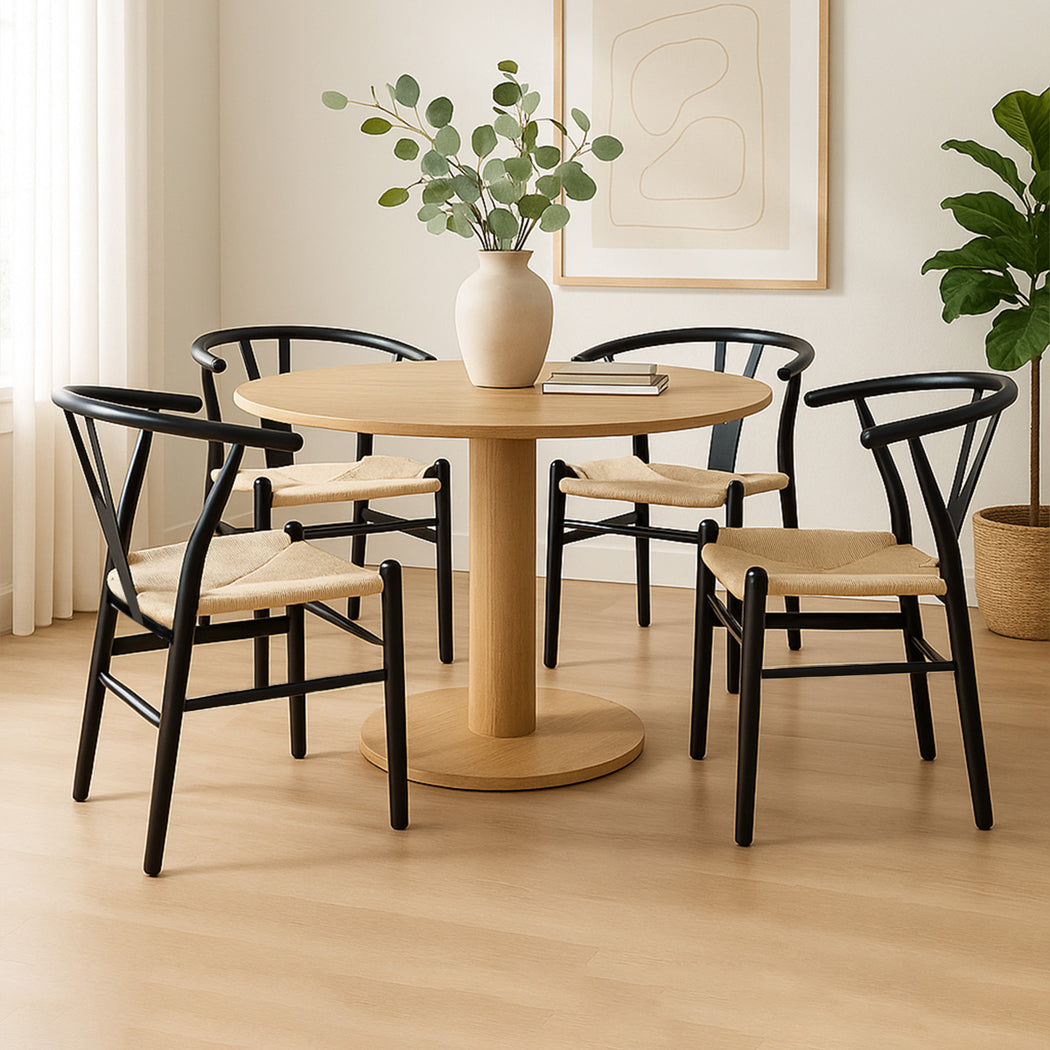 Luxury 4x Dining Chairs Wooden Hans Black  Wood Finish Classic