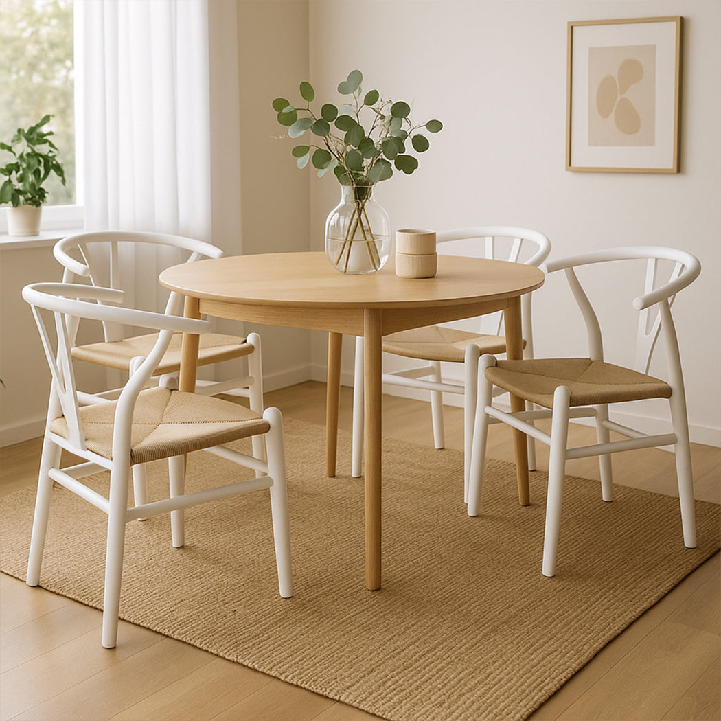 Contemporary 4x Dining Chairs Wooden Hans White  Wood Finish