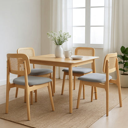 Cozy Dining Chair Wood Rattan Armless Natural x4  High Back Support