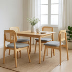 Cozy Dining Chair Wood Rattan Armless Natural x4  High Back Support