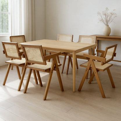 Minimalist 6x Walnut Wicker Armchair Dining Chair  Space-Saving