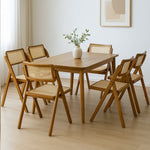 Functional 6X Foldable Rattan Dining Chairs  Wood Finish Classic