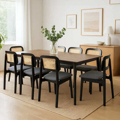 Contemporary Dining Chair Wood Rattan Armless Black x8  Space-Saving