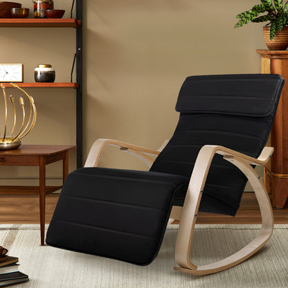 Rocking Armchair Bentwood Frame With Footrest Black Afton