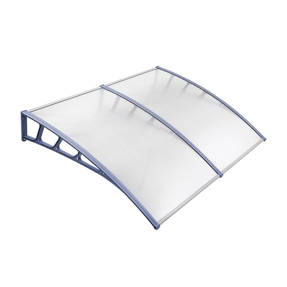 Window Door Awning Canopy 1.5Mx2M Transparent Sheet Grey Plastic Frame