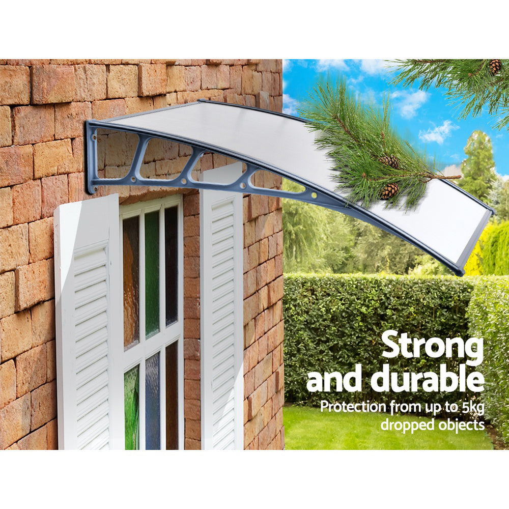 Window Door Awning Canopy 1.5Mx2M Transparent Sheet Grey Plastic Frame