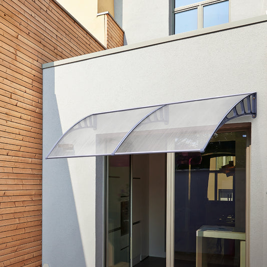 Window Door Awning Canopy 1.5Mx2M Transparent Sheet Grey Plastic Frame