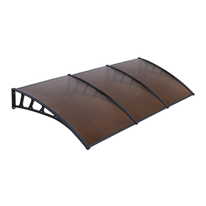 Window Door Awning Canopy 1.5Mx3M Brown Sheet Black Plastic Frame