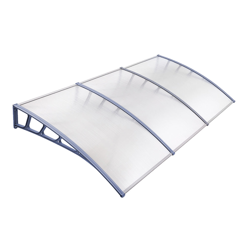 Window Door Awning Canopy 1.5Mx3M Transparent Sheet Grey Plastic Frame