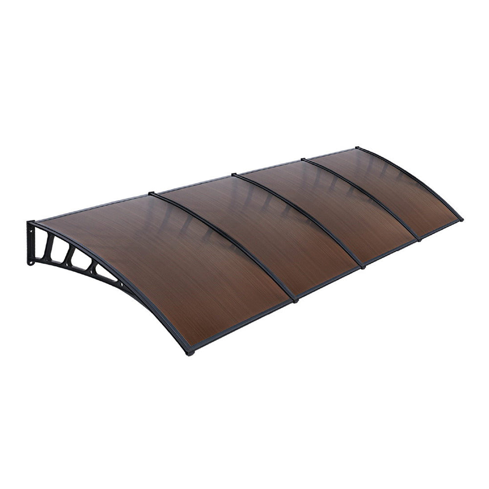 Window Door Awning Canopy 1.5Mx4M Brown Sheet Black Plastic Frame