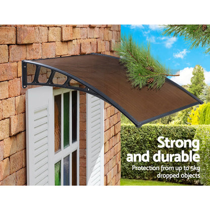 Window Door Awning Canopy 1.5Mx4M Brown Sheet Black Plastic Frame