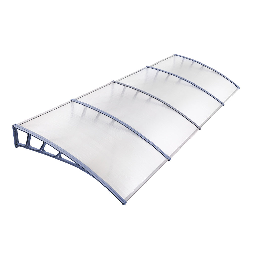 Window Door Awning Canopy 1.5Mx4M Transparent Sheet Grey Plastic Frame