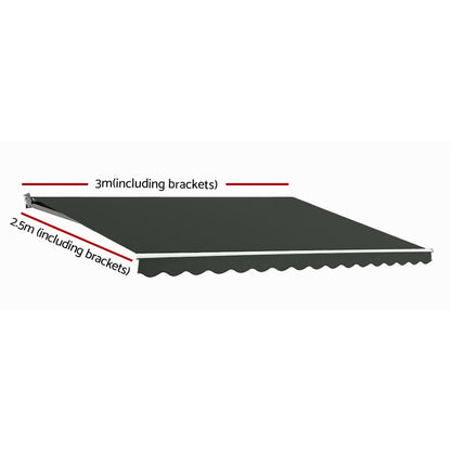 Retractable Folding Arm Awning Motorised Sunshade 3Mx2.5M Grey