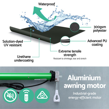Retractable Folding Arm Awning Motorised Sunshade 3Mx2.5M Grey
