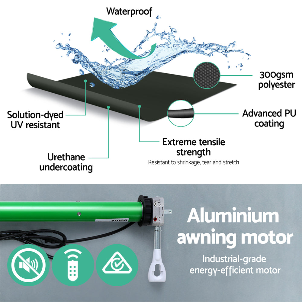 Retractable Folding Arm Awning Motorised Sunshade 5Mx3M Grey