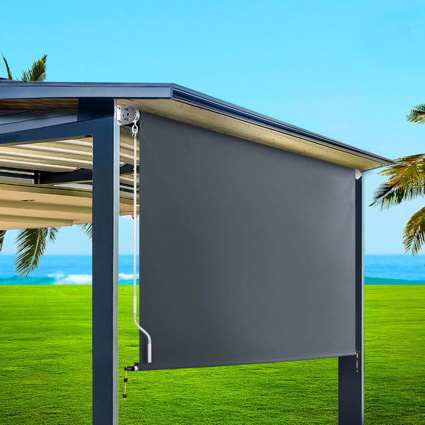  2.4X2.5M Outdoor Blinds Awning Roll Down Canopy Retractable Outdoor Blinds Window Shade Grey